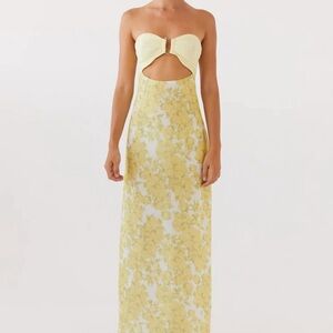 Peppermayo Yellow Floral Strapless Dress